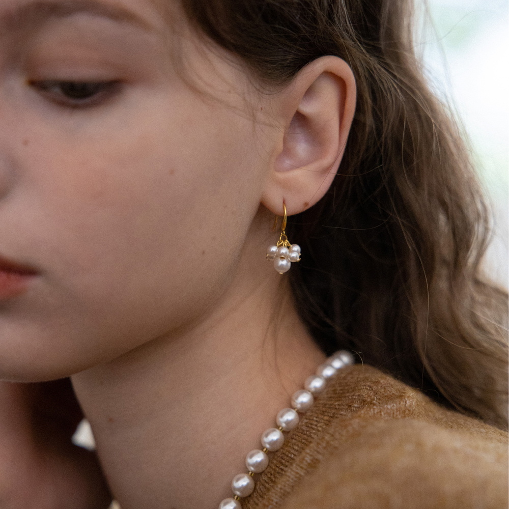 温柔风金色百搭精致珍珠花朵