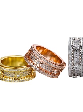 同款齿轮戒指可转动网红满天星男女情侣旋转机械指环解压