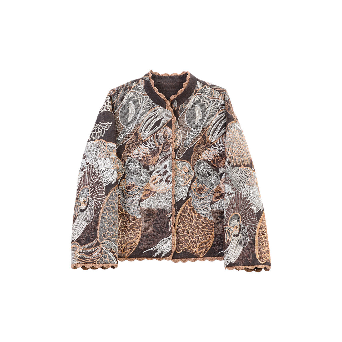 【大愿专享】小方格原色柞蚕丝绣花外套 147255