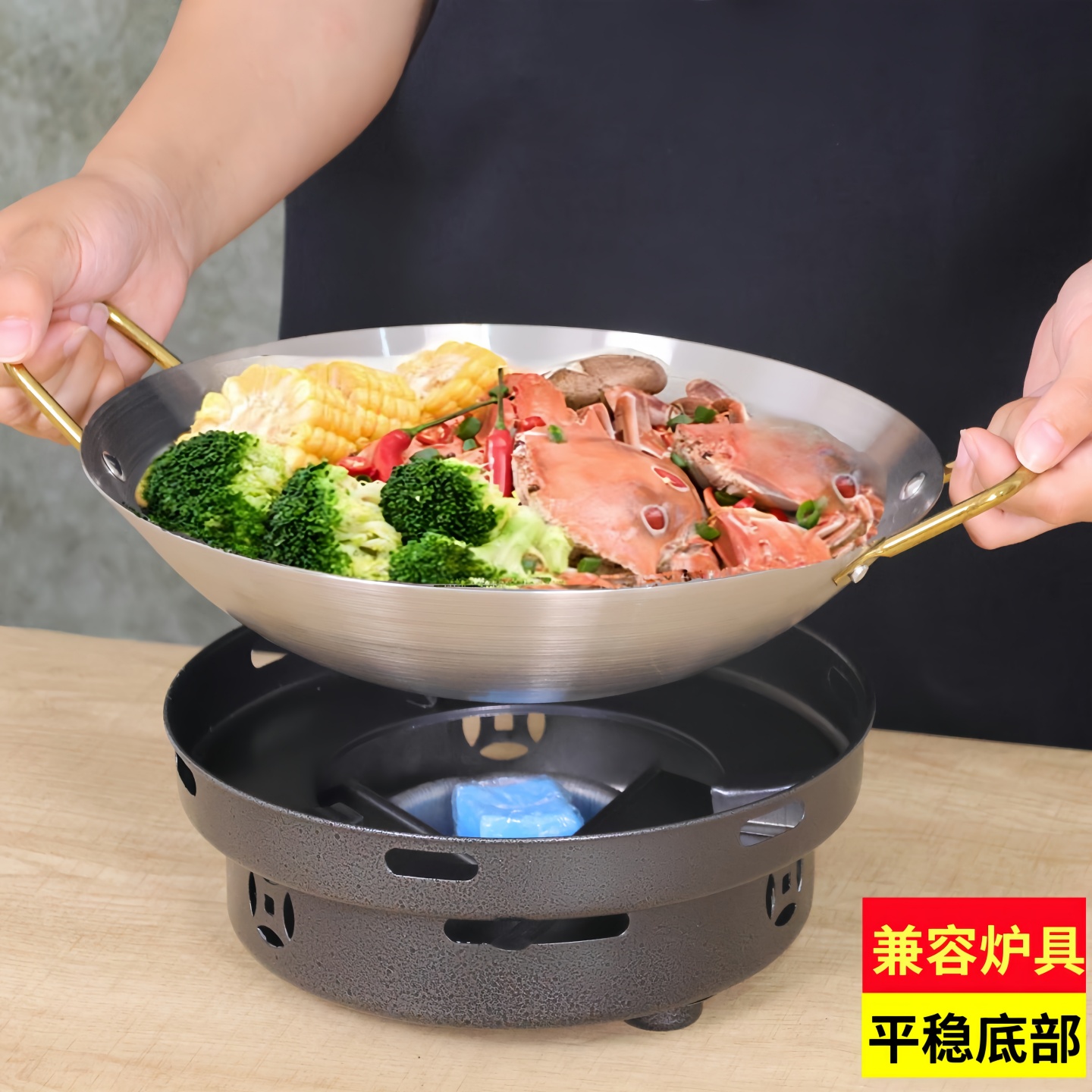 防风加厚黑曜石酒精炉商家用饭店固液体干锅炉户外野炊便携火锅炉