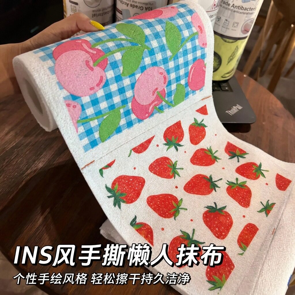 手撕抹布手绘水果卡通INS风图抹布