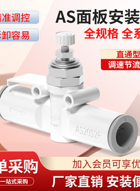 管道型面板节流阀气管快速接头隔板安装式速度控制阀AS1001/2052F