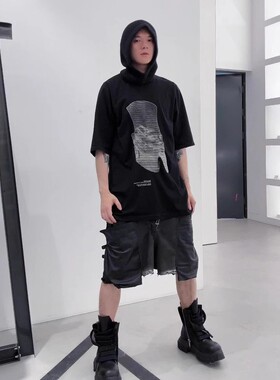 原标RO刷蜡涂层水洗毛边多口袋休闲百搭牛仔工装五分暗黑风潮短裤