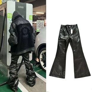 RO原标暗黑风格涂层亮面漆皮纯黑色牛仔裤阔腿拖地微喇叭裤男女潮