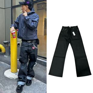 原标RO暗黑风格纯色涂层刷蜡宽松直筒工装牛仔裤gali同款潮男裤