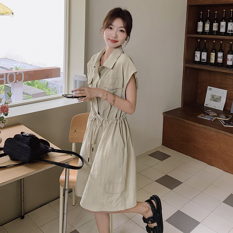 甜酷风工装连衣裙女2025夏季新款韩系时尚休闲收腰显瘦polo衬衫裙,女装连衣裙,2C301