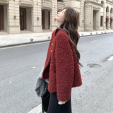 韩版气质安哥拉红羊羔毛外套女2025冬季新款显瘦加厚皮毛一体棉服，女装短外套，2C301