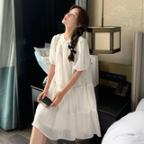 新中式国风盘扣连衣裙女2025年夏季新款减龄气质休闲泡泡袖A字裙，女装连衣裙，2C301