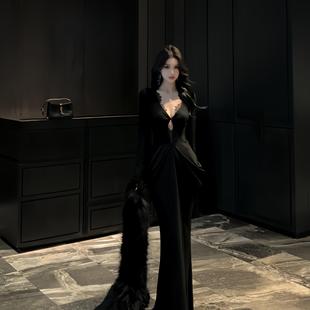 instunning 欧美风性感V领长袖连衣裙女高级感名媛气质晚宴礼服裙