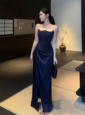 instunning高级感缎面抹胸礼服裙女2025新款生日宴会气质开叉长裙