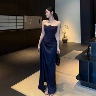 instunning高级感缎面抹胸礼服裙女2025新款生日宴会气质开叉长裙