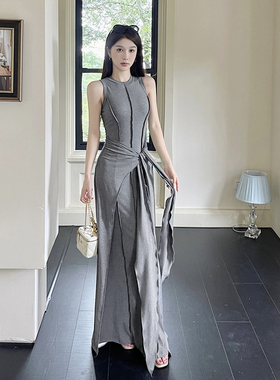 instunning设计感高级灰色背心连衣裙女夏季新款修身显瘦辣妹长裙