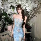 instunning高级复古改良旗袍女新中式 绝美古典印花开叉抹胸裙 女装