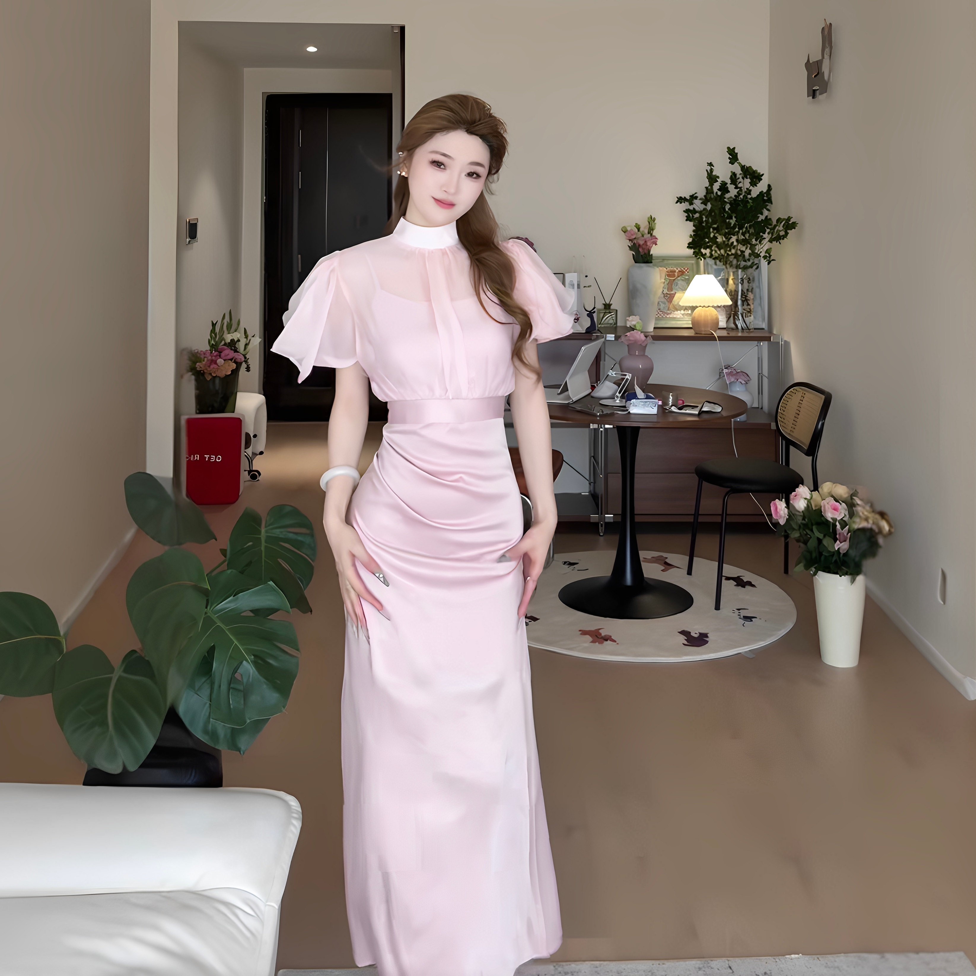 instunning粉色网纱气质连衣裙套装女2025夏季绝美吊带裙两件套装