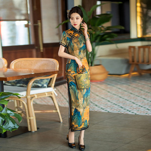 二小姐旗袍｜新款旗袍女春秋款复古修身礼服新中式妈妈旗袍