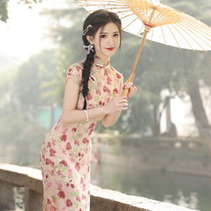 二小姐年轻款旗袍半开襟旗袍连衣裙夏装2024新款夏季长款