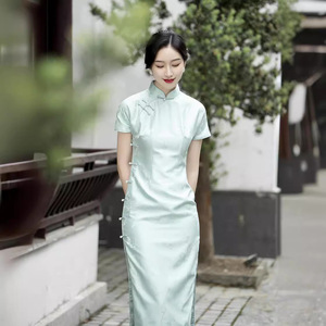 旗袍｜新款真丝立领档旗袍中国风提花民国风低开叉改良旗袍s-3xl