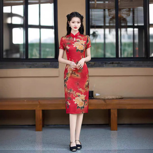 二小姐旗袍｜红色旗袍新款水滴香云纱气质优雅复古长款夏季