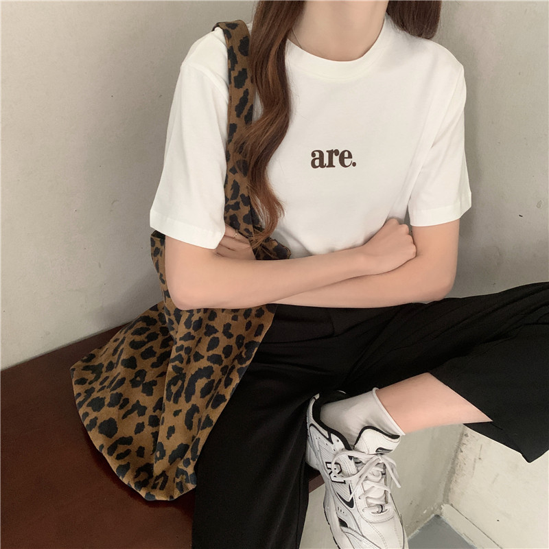 Real shot summer Korean new simple letter print short sleeve T-shirt