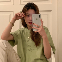 Real shot three dimensional letter short sleeve T-shirt women's minority loose Korean fashion half sleeve top