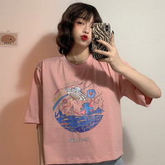 Real shot short sleeve T-shirt women's star alphabet printed Harajuku short top