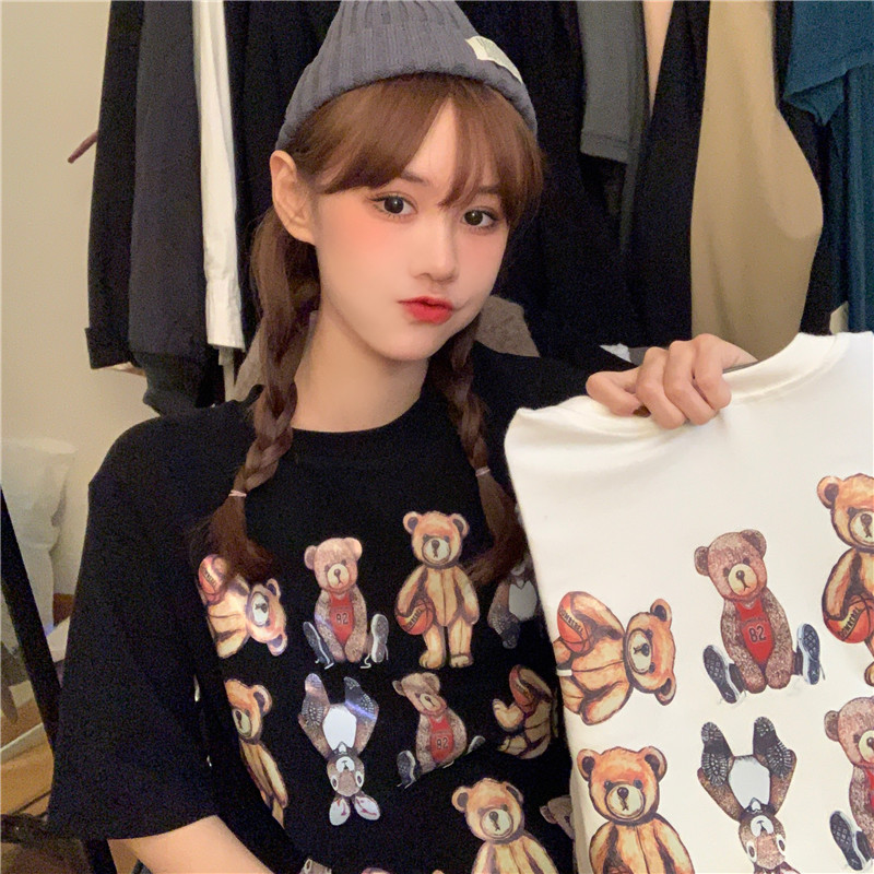 Korean bear print short sleeve T-shirt