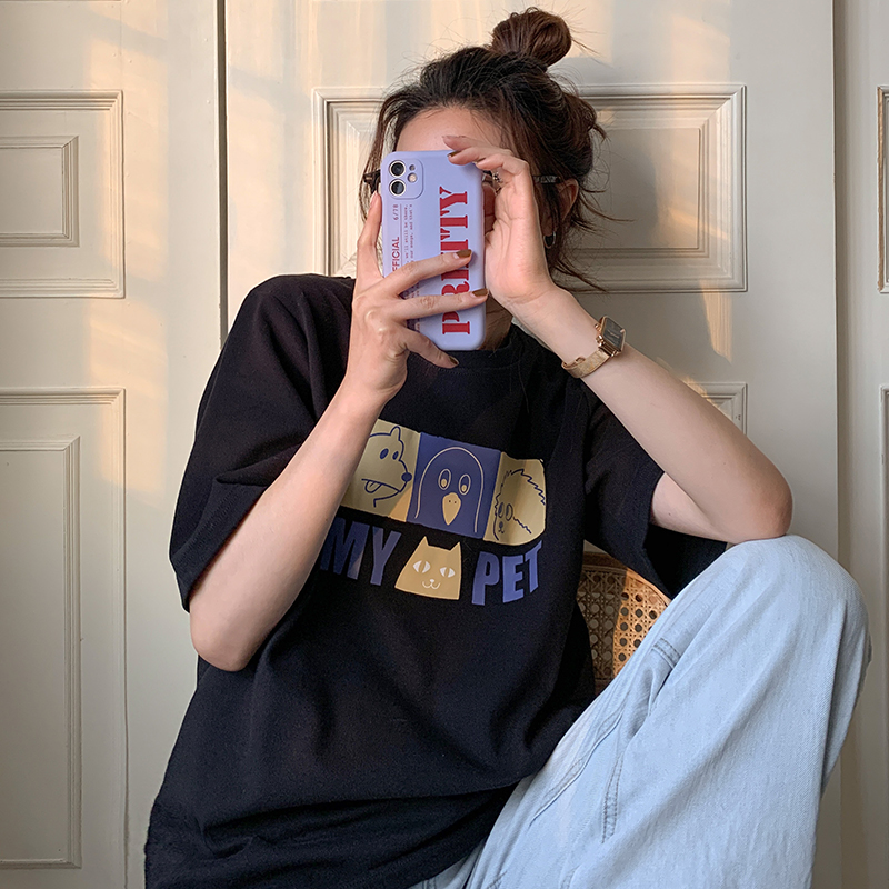 Real summer new loose cartoon print short sleeve T-shirt