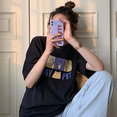 Real summer new loose cartoon print short sleeve T-shirt