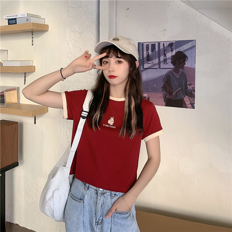 Real shot short sleeve T-shirt minority high waist short top summer fashion