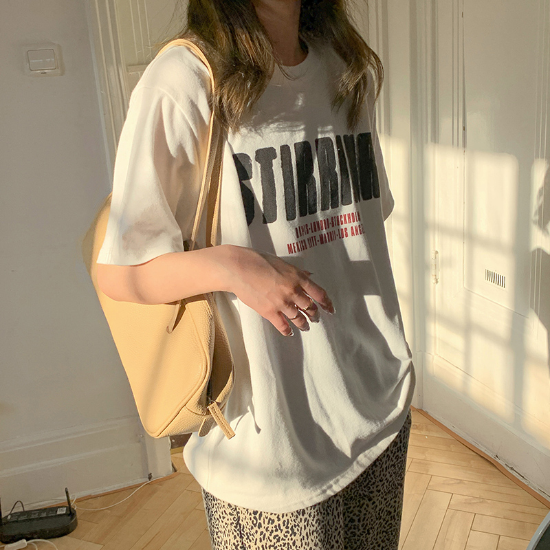 Real shot summer new color contrast letter printed short sleeve cotton T-shirt