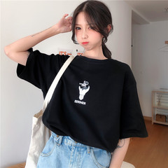 Real shot short sleeve t-shirt female 2021 summer wear Korean version ins lazy style BF student top