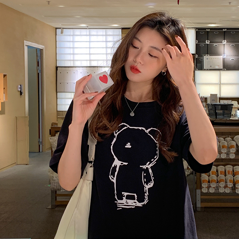 Real shooting summer Korean new cartoon printing loose short sleeve T-shirt