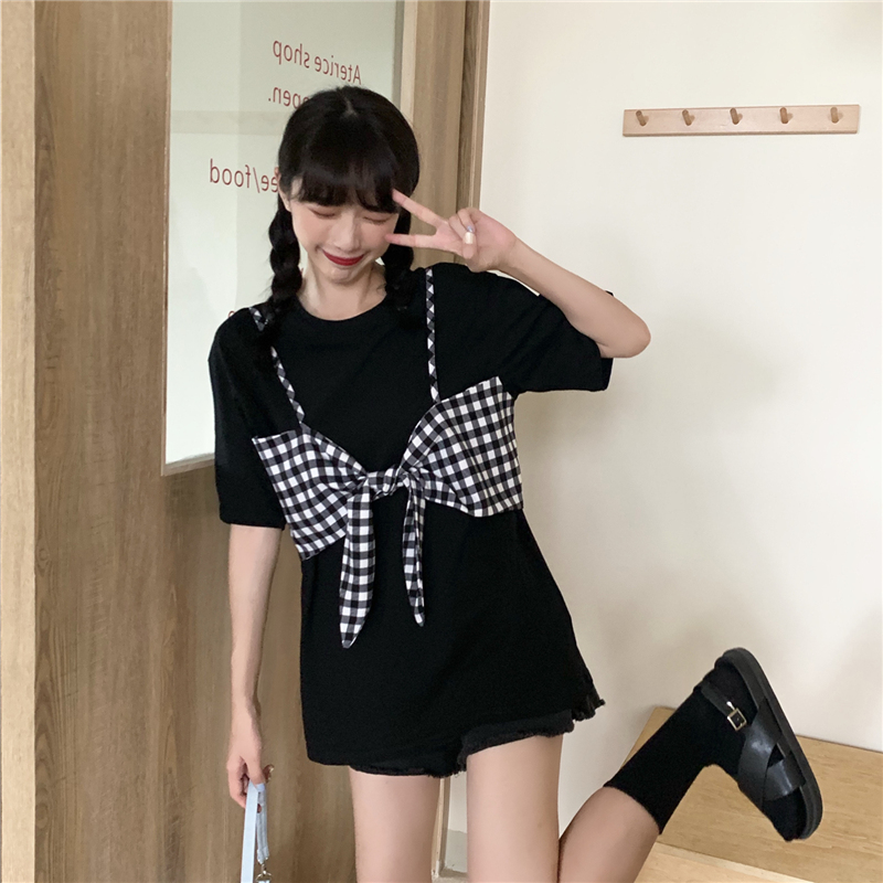 Two bowknot short sleeve T-shirt women's top fashion