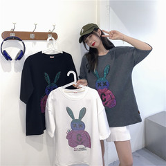 Real shot spring and summer Korean new color hot diamond bear loose short sleeve T-shirt