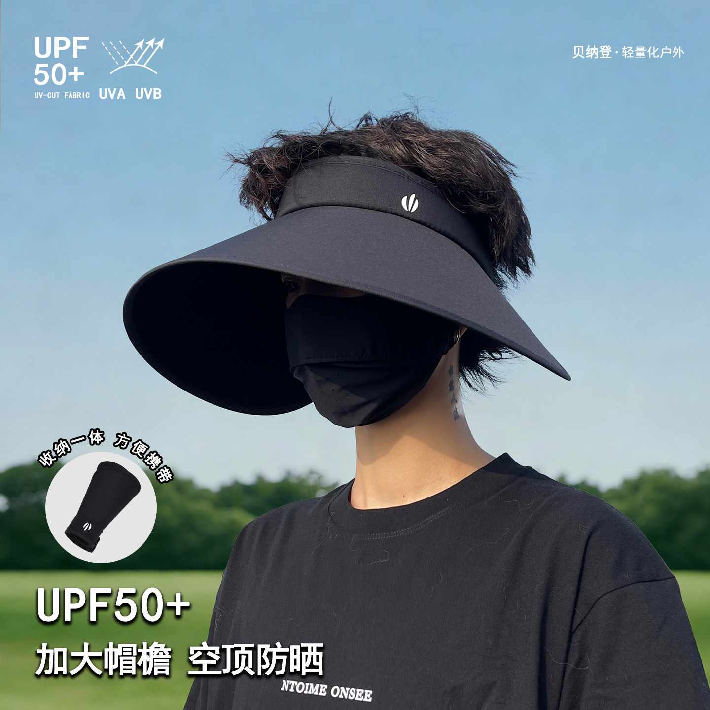UPF50+男士大檐遮脸空顶防晒帽子图片
