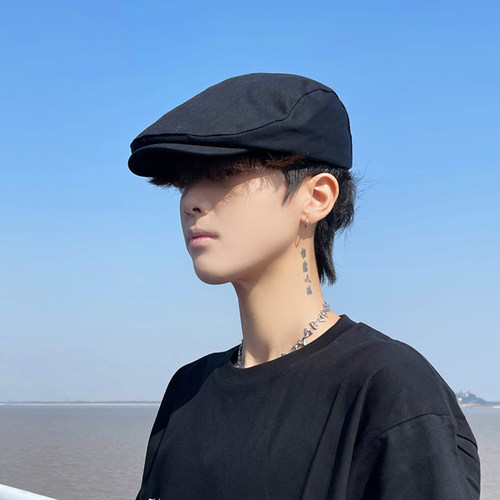 日系复古前进帽纯色短檐贝雷帽子
