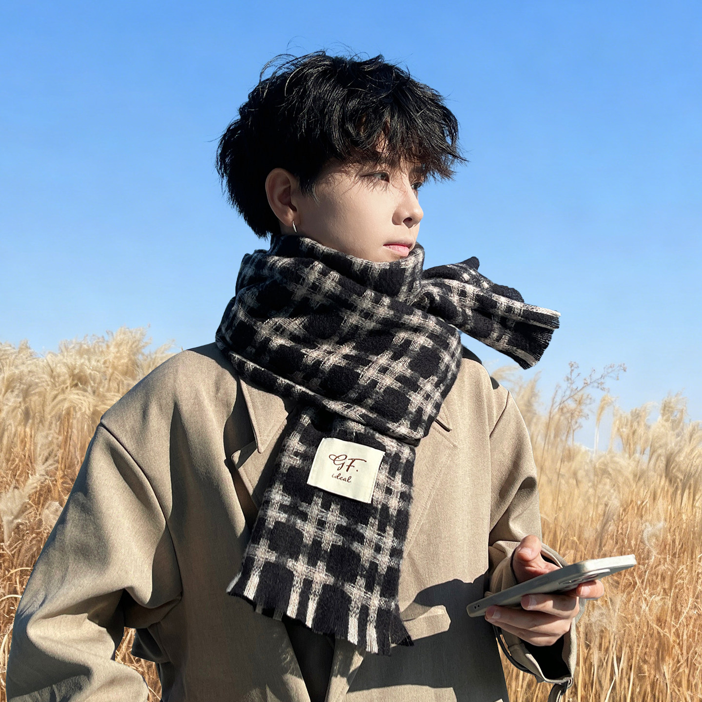 格子围巾男士秋冬季2025新款百搭加厚保暖针织毛线围脖潮送男朋友,服饰配件/皮带/帽子/围巾,围巾/丝巾/披肩,淘宝优惠券,粉丝福利购,淘宝优惠卷