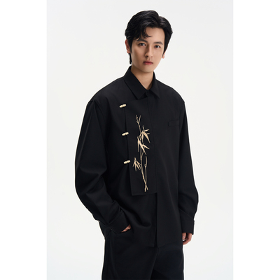 DIBINSAI「折枝金竹」 新中式国风长袖衬衫 金竹竹子刺绣衬衣