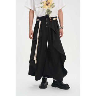 中性慵懒垂感九分长裤 拼接裙裤 休闲裤 DIBINSA「山止川行」新中式