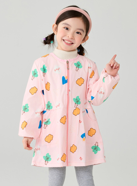 女童罩衣可外穿洋气防水防脏拉链保护羽绒服护衣宝宝韩版吃饭围衣