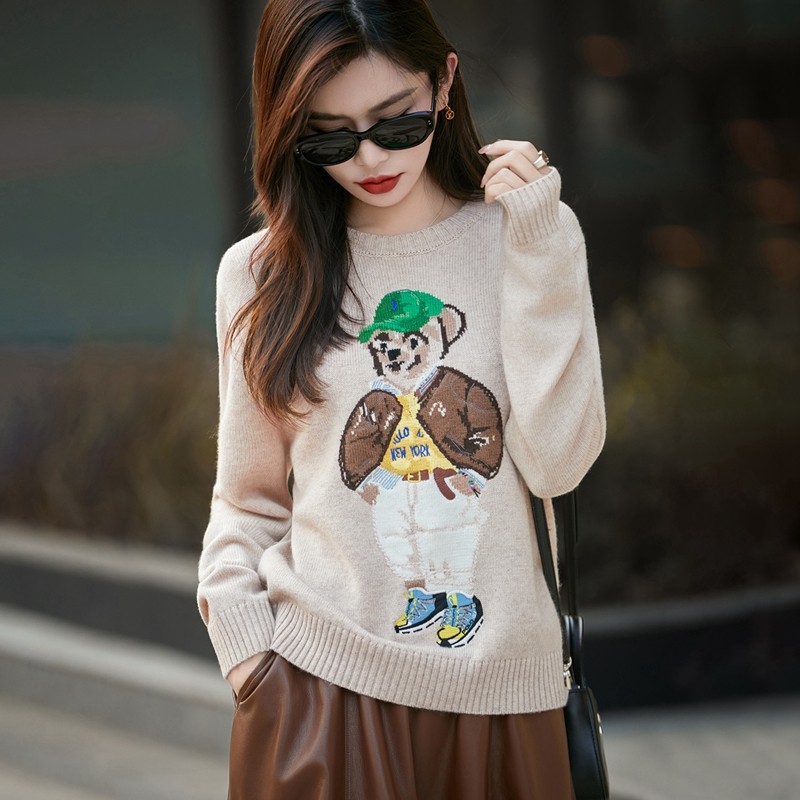 可爱休闲风重工刺绣小熊优质羊毛衫女圆领时尚宽松针织毛衣打底衫,女装/女士精品,羊绒衫,淘宝优惠券,粉丝福利购,淘宝优惠卷