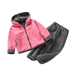 女童加厚颗粒摇粒绒外套秋冬季套装儿童加厚抓绒上衣男宝宝两件套