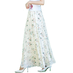 夏季小清新雪纺半身裙女夏2025新款碎花长裙大摆裙度假沙滩仙女裙
