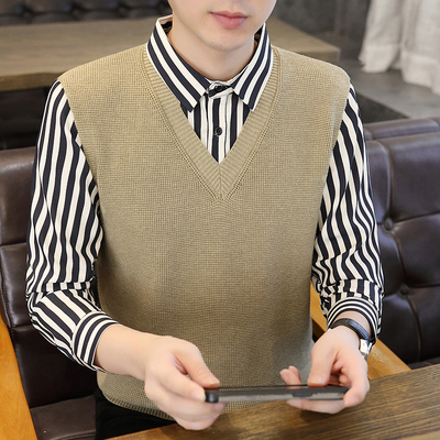 秋冬季男士新款2025假两件长袖T恤针织打底衬衫衫领男款衣上1102n