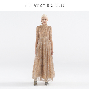 SHIATZY 夏姿·陈墨沫系列绣花缝珠连衣裙礼服641675 CHEN