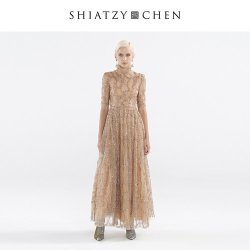 SHIATZY CHEN/夏姿·陈墨沫系列绣花缝珠连衣裙礼服641675