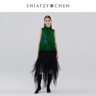 夏姿·陈2024年新品 采帨系列立领乌干纱背心640174 CHEN SHIATZY