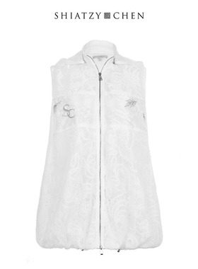 SHIATZY CHEN/夏姿·陈春夏连帽蕾丝刺绣休闲马甲123414