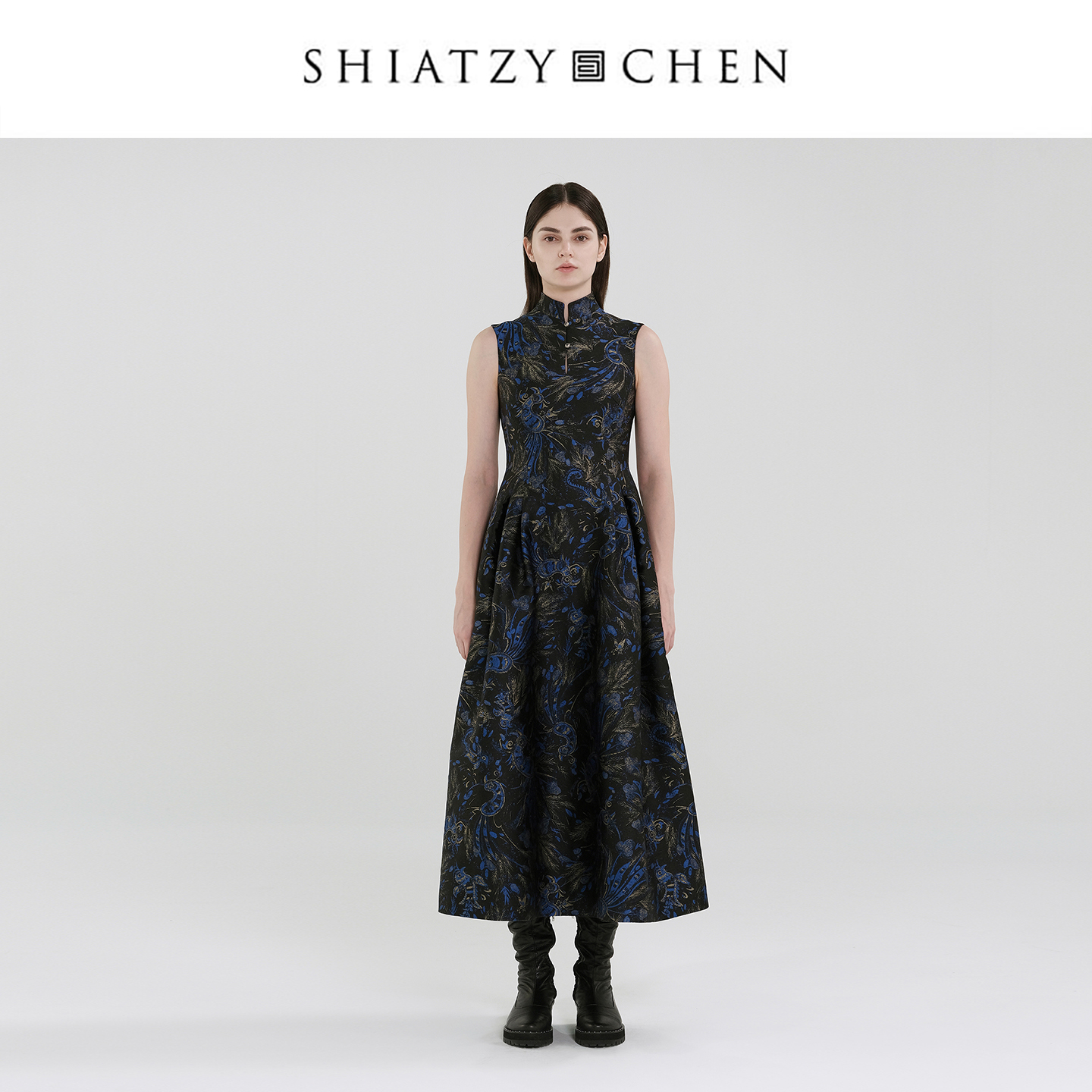 SHIATZY CHEN/夏姿·陈无边系列丝棉混纺提花立领连衣裙659155