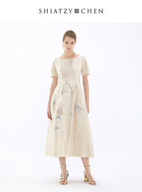SHIATZY CHEN/夏姿·陈中国风图腾刺绣圆领连衣裙138405